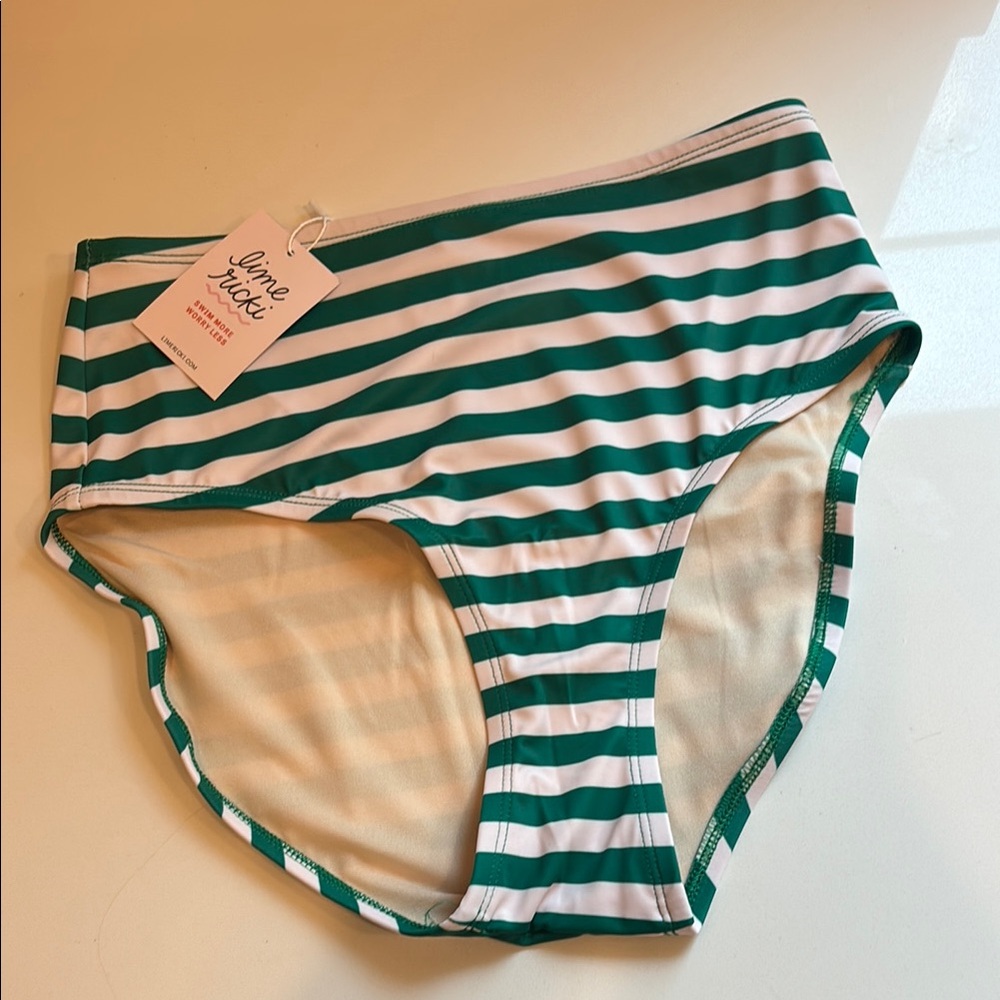 Lime Ricki Green and White Striped Bikini Bottom